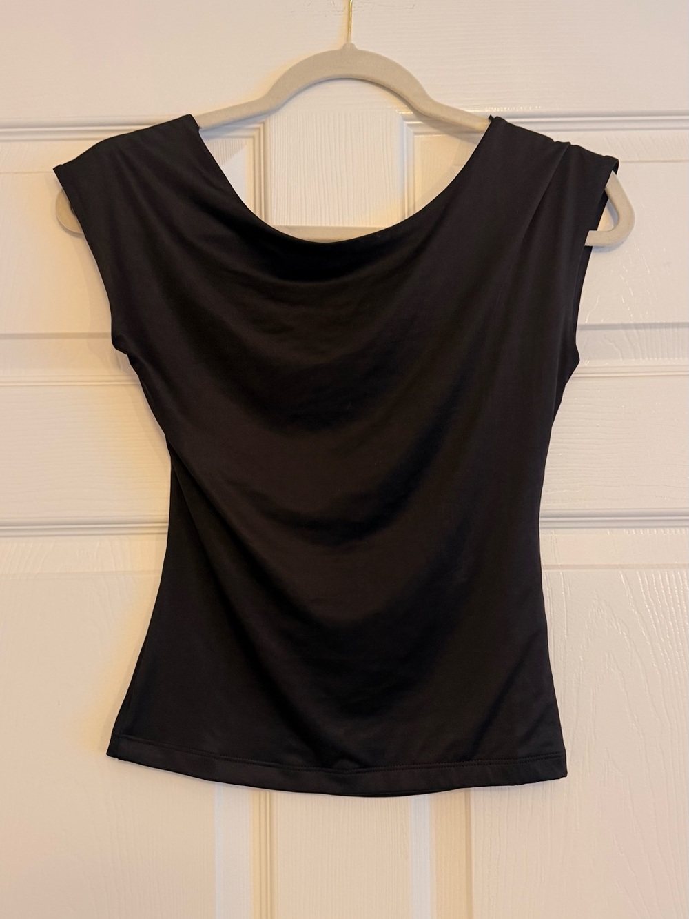 Women’s Black Cap Sleeve Draped Neck Blouse